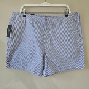 Polo Ralph Lauren Mens Blue White Seersucker Striped Shorts XXL Classic Fit 6"